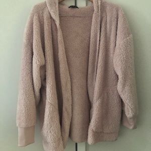 Fuzzy hooded cardigan